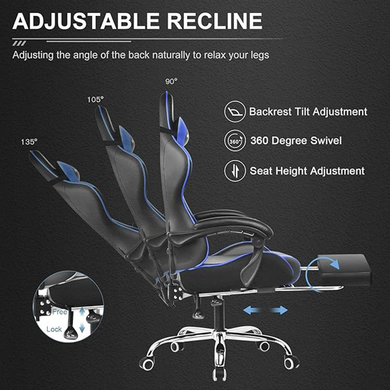 Gaming Chair, Computer Chair with Footrest and Lumbar Support, Height Adjustable Game Chair with 360°-Swivel Seat and Headrest and for Office or Gaming