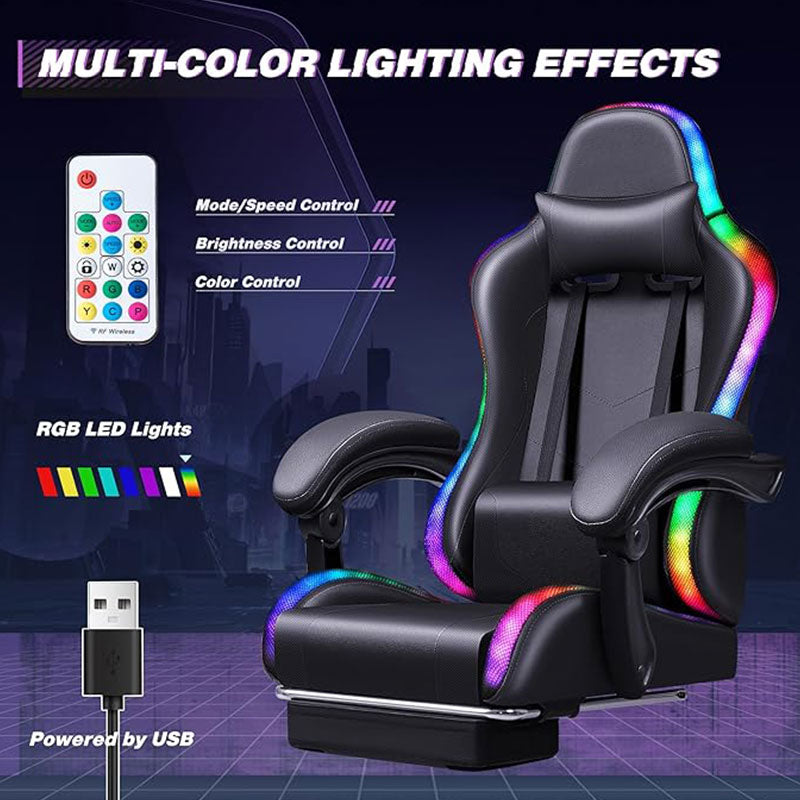 Gaming Chair, Video Game Chair with Footrest and Massage Lumbar Support, Ergonomic Computer Chair Height Adjustable with Swivel Seat and Headrest