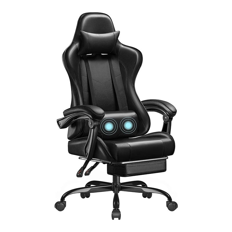 Gaming-Stuhl, Videospielstuhl mit Fußstütze und Massage-Lendenwirbelstütze, ergonomischer Computerstuhl, höhenverstellbar mit Drehsitz und Kopfstütze
