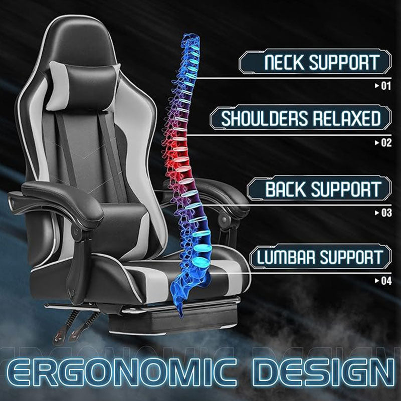 Gaming-Stuhl, Videospielstuhl mit Fußstütze und Massage-Lendenwirbelstütze, ergonomischer Computerstuhl, höhenverstellbar mit Drehsitz und Kopfstütze