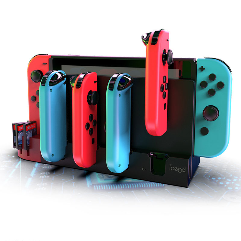 Ladestation für Switch-Controller, kompatibel mit Nintendo Switch und OLED-Joycon-Modellen, Ladestation für Switch-Controller mit verbessertem Speicher für 8 Spiele