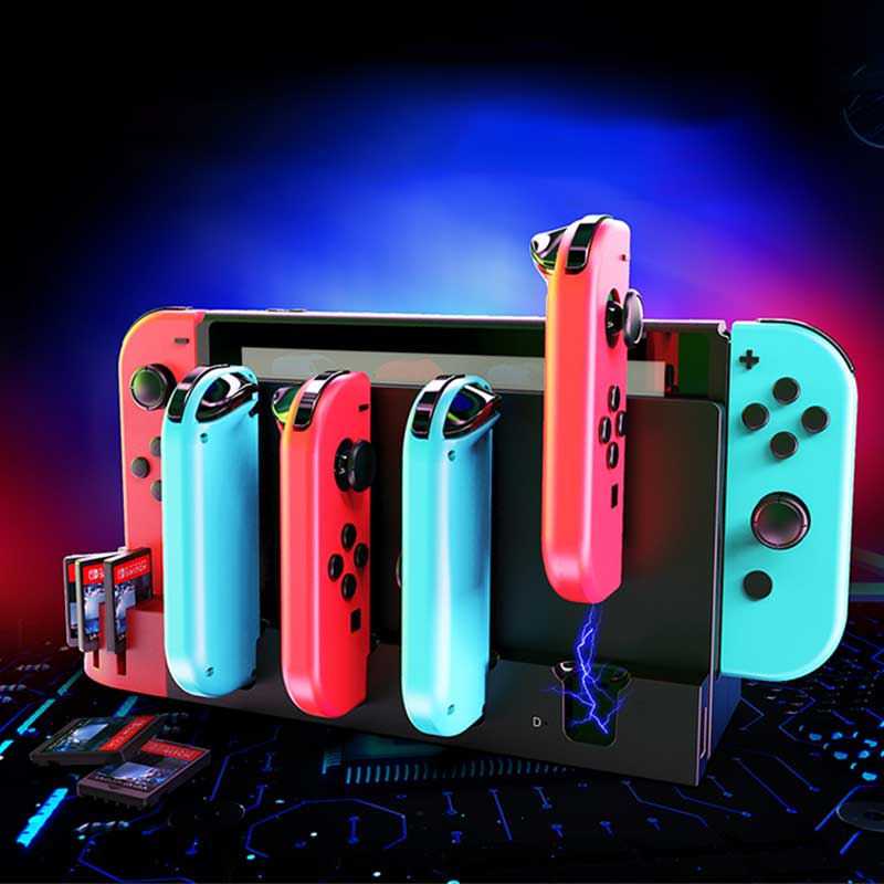 Ladestation für Switch-Controller, kompatibel mit Nintendo Switch und OLED-Joycon-Modellen, Ladestation für Switch-Controller mit verbessertem Speicher für 8 Spiele