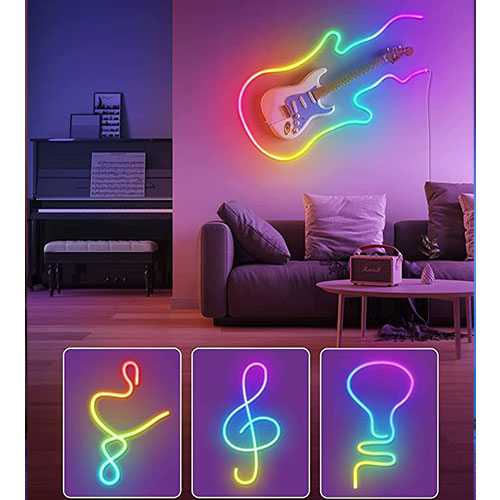 Neon Rope Lights 10ft LED Ribbon(5V) with Music Sync, DIY Design, Neon Lights for Game Room, Living Room, Bedroom Wall Decor (WiFi enabled)