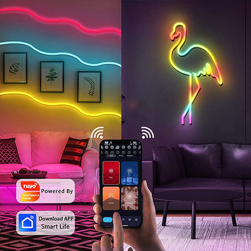 Neon Rope Lights 10ft LED Ribbon(5V) with Music Sync, DIY Design, Neon Lights for Game Room, Living Room, Bedroom Wall Decor (WiFi enabled)