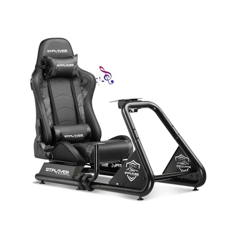 GTPLAYER Racing Simulator Cockpit with Seat and Bluetooth Speakers, Racing Style Reclining Seat and Ultra-Sturdy Alloy Steel Frame
