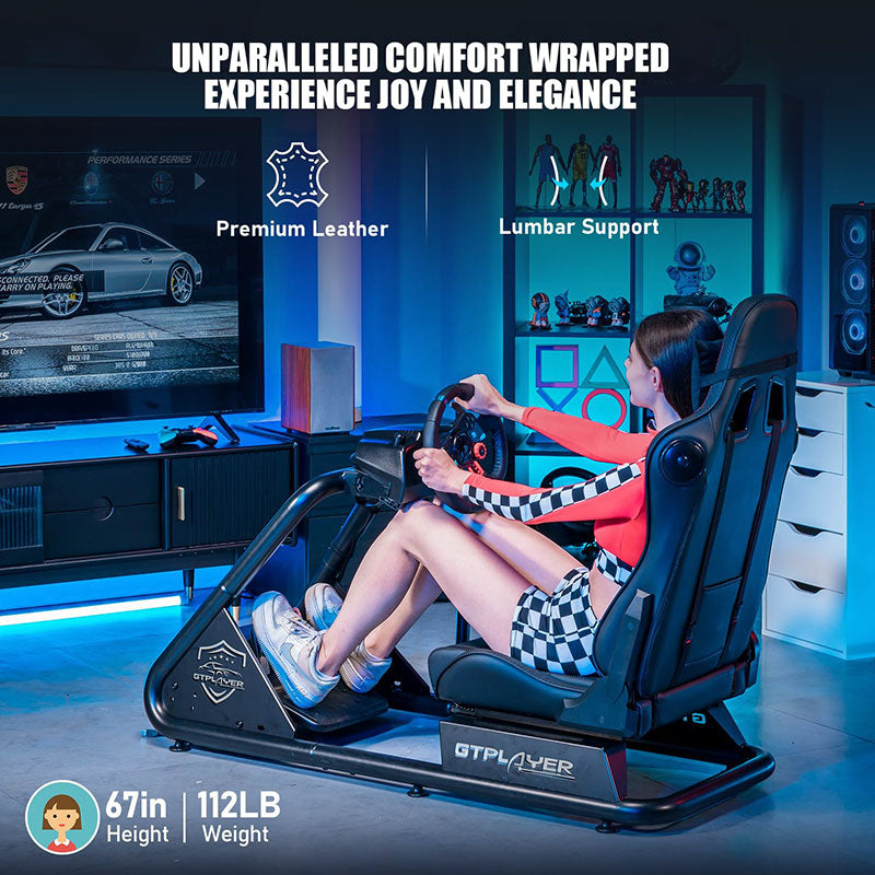 GTPLAYER Racing Simulator Cockpit with Seat and Bluetooth Speakers, Racing Style Reclining Seat and Ultra-Sturdy Alloy Steel Frame